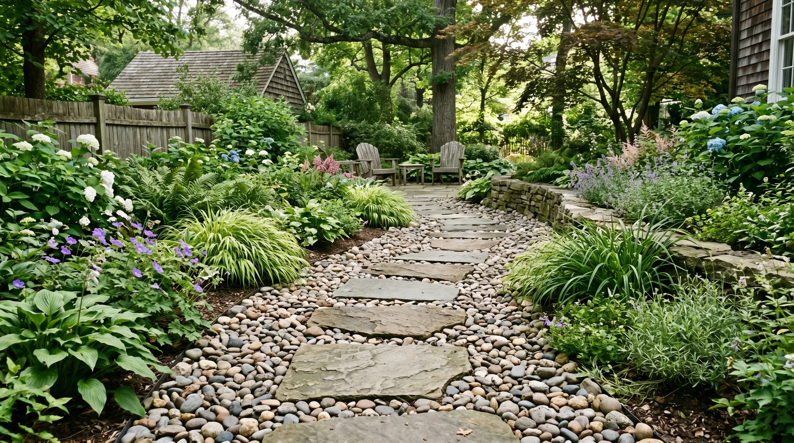 Rock and Gravel Mix With Shrubs